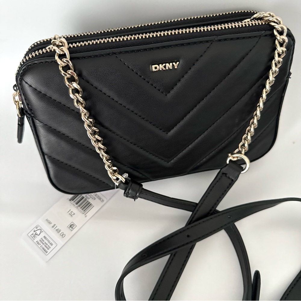 NEW DKNY VERONICA Double Zip Quilted Faux Leather Crossbody Bag
